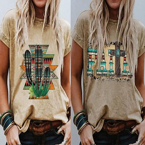 Women's T shirt Tee Beige Gray Graphic Print Short Sleeve Daily Weekend Basic Round Neck Regular Painting S
Women's T shirt Tee Beige Gray Graphic Print Short Sleeve Daily Weekend Basic Round Neck Regular Painting S