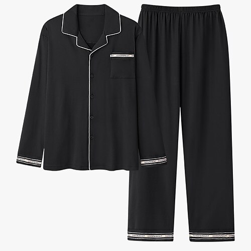 Herre lounge Pyjamas Sett Pyjamas topp og bukse 1set Bokstaver Stilfull Fritid Komfort Hjem Daglig Seng Polyester Komfort Knaphul Langermet Høst Vår Svart Blå
Herre lounge Pyjamas Sett Pyjamas topp og bukse 1set Bokstaver Stilfull Fritid Komfort Hjem Daglig Seng Polyester Komfort Knaphul Langermet Høst Vår Svart Blå