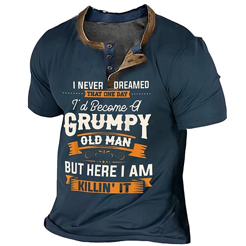 

Men's Henley Shirt Tee Grumpy Old Man T Shirt Vintage Shirt Graphic Letter Spring & Fall Outdoor Casual Daily Fashion Designer Comfortable Henley Short Sleeve Clothing Apparel 3D Print Black Navy