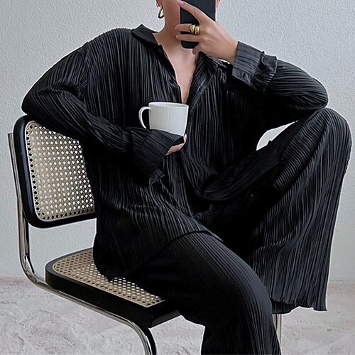Dame Loungewear Sæt Ren farve Mode Komfort Blødt Hjem Gade Daglig Polyester Åndbart Knaphul Langærmet Skjorte Bukse Forår Sommer Sort Gul
Dame Loungewear Sæt Ren farve Mode Komfort Blødt Hjem Gade Daglig Polyester Åndbart Knaphul Langærmet Skjorte Bukse Forår Sommer Sort Gul