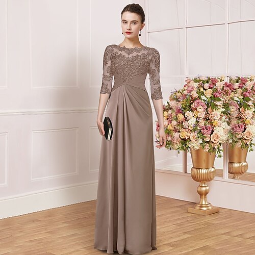 Tube / kolonne Kjole til brudens mor Enkel Elegant Høj halset Gulvlang Chiffon Blondelukning Halvlange ærmer med Plissé Helfarve 2023
Tube / kolonne Kjole til brudens mor Enkel Elegant Høj halset Gulvlang Chiffon Blondelukning Halvlange ærmer med Plissé Helfarve 2023