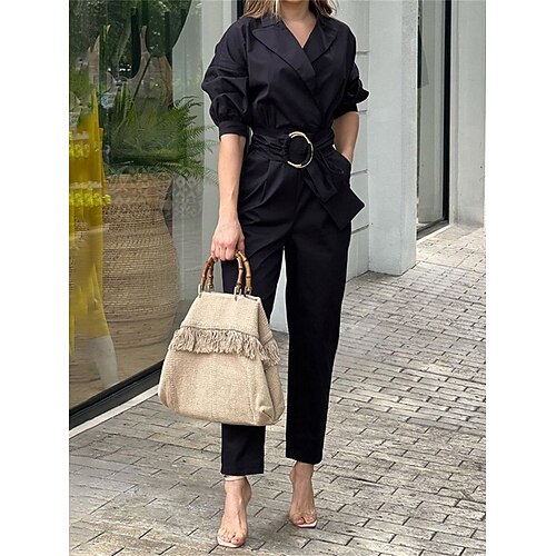 Women's Jumpsuit Pocket Solid Color Shirt Collar Streetwear Daily Vacation Regular Fit Long Sleeve Black S M L Fall
Women's Jumpsuit Pocket Solid Color Shirt Collar Streetwear Daily Vacation Regular Fit Long Sleeve Black S M L Fall