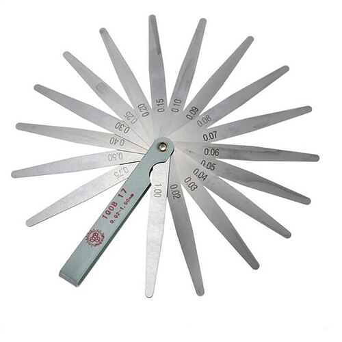 følermålere 17 blade 0,02-1,00 mm metrisk følermåler foldbar tykkelse spalte metriske filler følermålere til måleværktøj
følermålere 17 blade 0,02-1,00 mm metrisk følermåler foldbar tykkelse spalte metriske filler følermålere til måleværktøj