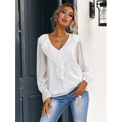 Women's Shirt Blouse Black White Plain Ruffle Long Sleeve Casual Basic V Neck Regular S
Women's Shirt Blouse Black White Plain Ruffle Long Sleeve Casual Basic V Neck Regular S
