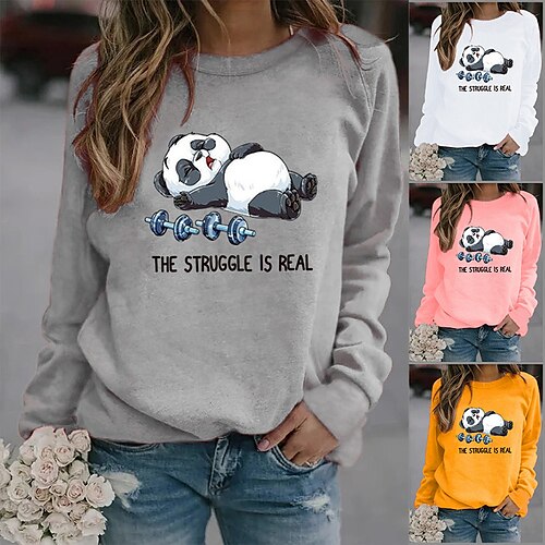 Dame T-shirt Sort Hvid Gul Panda Tekst Trykt mønster Langærmet Daglig Weekend Basale Rund hals Normal Maleri S
Dame T-shirt Sort Hvid Gul Panda Tekst Trykt mønster Langærmet Daglig Weekend Basale Rund hals Normal Maleri S