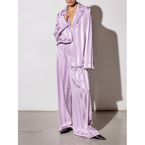 Dame lounge Sett Stripe Mote Komfort Myk Hjem Gate Daglig Sateng Pustende Knaphul Langermet Skjorte Bukse Knapp Vår Sommer Lilla
Dame lounge Sett Stripe Mote Komfort Myk Hjem Gate Daglig Sateng Pustende Knaphul Langermet Skjorte Bukse Knapp Vår Sommer Lilla