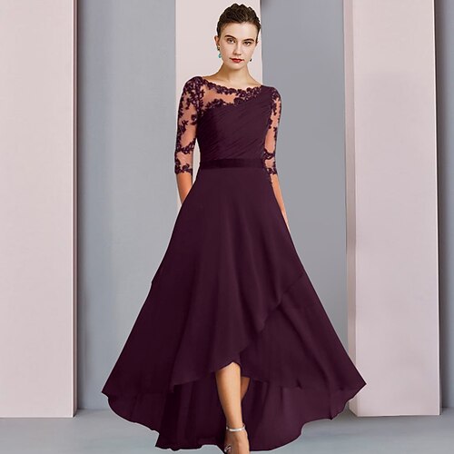 A-linje Kjole til brudens mor Bryllupsgjest Elegant Asymmetrisk lengde Øsehals Asymmetrisk Te-lengde Chiffon Blonder Halvlange ermer med Appliqué Sidedrapering 2023
A-linje Kjole til brudens mor Bryllupsgjest Elegant Asymmetrisk lengde Øsehals Asymmetrisk Te-lengde Chiffon Blonder Halvlange ermer med Appliqué Sidedrapering 2023