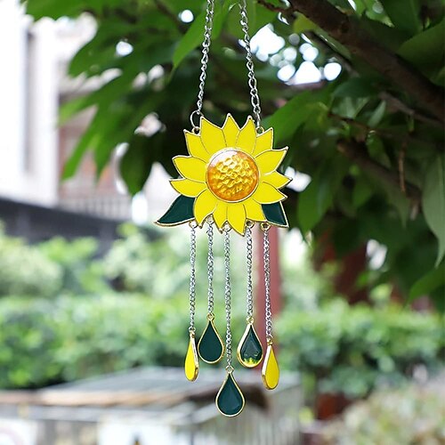 Sunflower Wind Chimes Ornaments, Beautiful Stained Glass Window Hanging Panel Decoration with Chain for Home Panel Patio Porch Garden Backyard Decor Gift
Sunflower Wind Chimes Ornaments, Beautiful Stained Glass Window Hanging Panel Decoration with Chain for Home Panel Patio Porch Garden Backyard Decor Gift