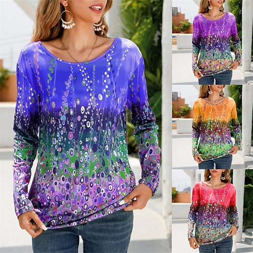Women's T shirt Tee Yellow Blue Purple Graphic Print Long Sleeve Daily Weekend Basic Round Neck Regular Painting S
Women's T shirt Tee Yellow Blue Purple Graphic Print Long Sleeve Daily Weekend Basic Round Neck Regular Painting S
