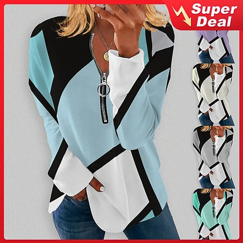 Women's Sweatshirt Pullover Active Streetwear Quarter Zip Print White Blue Purple Color Block Daily V Neck Long Sleeve
Women's Sweatshirt Pullover Active Streetwear Quarter Zip Print White Blue Purple Color Block Daily V Neck Long Sleeve