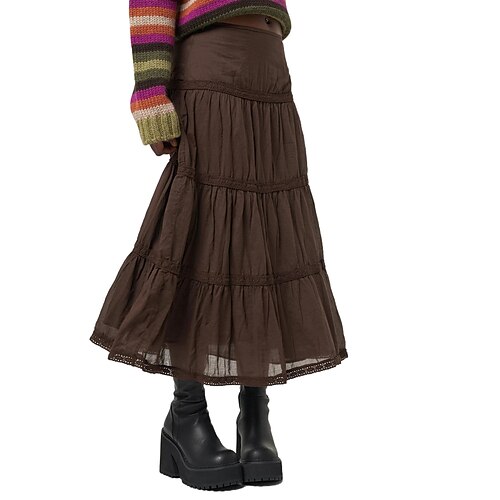 Women's Swing Long Skirt Midi Polyester Brown Skirts Spring Fall Ruffle Cut Out Lined Basic Vintage Causal Vacation S M L
Women's Swing Long Skirt Midi Polyester Brown Skirts Spring Fall Ruffle Cut Out Lined Basic Vintage Causal Vacation S M L