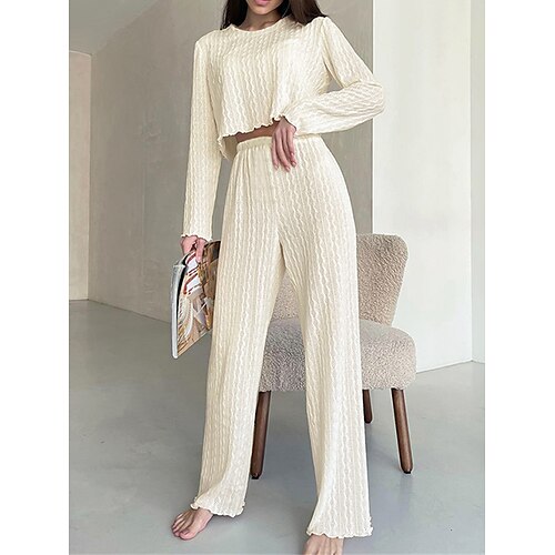 Dame lounge Sett Ren farge Mote Komfort Myk Hjem Daglig Ut på byen Polyester Pustende Crew-hals Langermet Bukse Vår Sommer Beige
Dame lounge Sett Ren farge Mote Komfort Myk Hjem Daglig Ut på byen Polyester Pustende Crew-hals Langermet Bukse Vår Sommer Beige