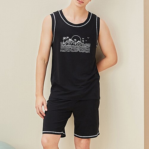 Herre lounge Pyjamas Sett Pyjamas topp og shorts 1set Grafiske trykk Stilfull Fritid Hjem Daglig Seng Bomull Pustende Myk Crew-hals Ermeløs Singleter Shorts Elastisk midje Vår Sommer Svart Lilla
Herre lounge Pyjamas Sett Pyjamas topp og shorts 1set Grafiske trykk Stilfull Fritid Hjem Daglig Seng Bomull Pustende Myk Crew-hals Ermeløs Singleter Shorts Elastisk midje Vår Sommer Svart Lilla
