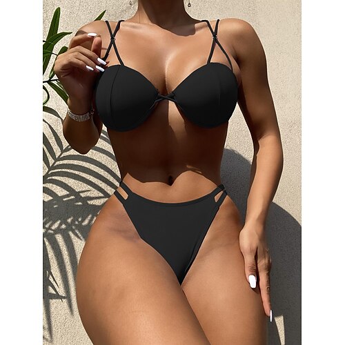 Women's Swimwear Bikini Normal Swimsuit 2 Piece Plain Black Brown Bathing Suits Sports Summer
Women's Swimwear Bikini Normal Swimsuit 2 Piece Plain Black Brown Bathing Suits Sports Summer