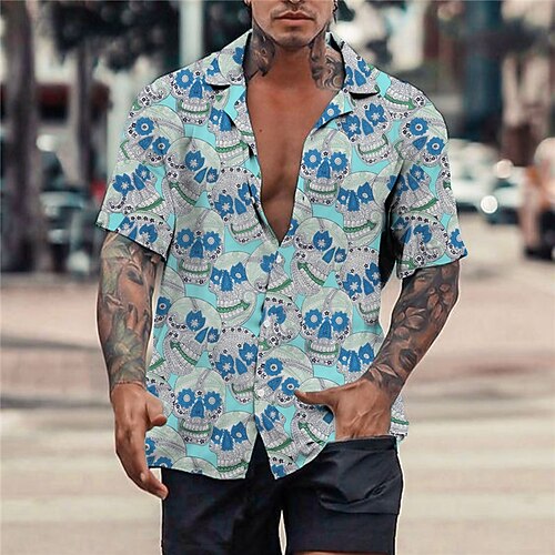 Men's Shirt Summer Hawaiian Shirt Floral Skull Graphic Prints Turndown Blue Light Blue Casual Holiday Short Sleeve Button-Down Print Clothing Apparel Tropical Fashion Hawaiian Soft 
Men's Shirt Summer Hawaiian Shirt Floral Skull Graphic Prints Turndown Blue Light Blue Casual Holiday Short Sleeve Button-Down Print Clothing Apparel Tropical Fashion Hawaiian Soft
