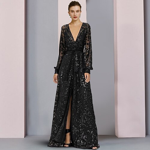 A-linje Kjole til brudens mor Bryllupsgjest Elegant Glitrende V-hals Gulvlengde Blonder Paljetter Langermet med Paljett Appliqué Delt front 2023
A-linje Kjole til brudens mor Bryllupsgjest Elegant Glitrende V-hals Gulvlengde Blonder Paljetter Langermet med Paljett Appliqué Delt front 2023