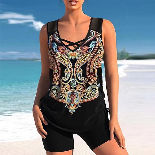 Dame Badetøj Tankini 2 stk Plusstørrelser badedragt Printer Paisley Gul Tanktop Badedragter Sport Efterår
Dame Badetøj Tankini 2 stk Plusstørrelser badedragt Printer Paisley Gul Tanktop Badedragter Sport Efterår