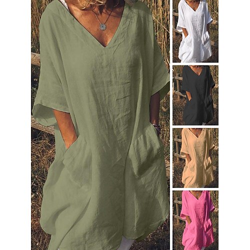 Dame Afslappet påklædning T shirt kjole Skift Kjole Vanlig Lomme V-hals Mini kjole Basale Mode udendørs Daglig Halvlange ærmer Regulær Sort Hvid Rosa Forår Sommer S M L XL XXL
Dame Afslappet påklædning T shirt kjole Skift Kjole Vanlig Lomme V-hals Mini kjole Basale Mode udendørs Daglig Halvlange ærmer Regulær Sort Hvid Rosa Forår Sommer S M L XL XXL