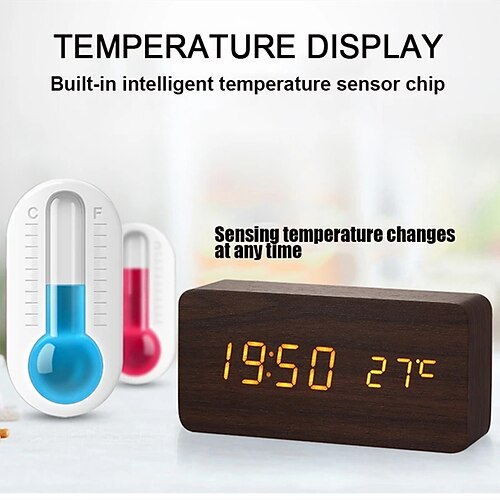Sveglia da tavolo digitale a led Sveglia da tavolo in legno Controllo vocale della temperatura
Sveglia da tavolo digitale a led Sveglia da tavolo in legno Controllo vocale della temperatura