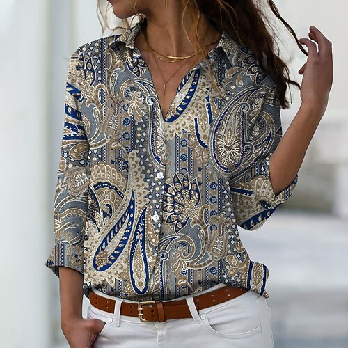 Mujer Camisa Blusa Azul Piscina Cachemir Botón Estampado Manga Larga Casual Diario Básico Cuello Camisero
Mujer Camisa Blusa Azul Piscina Cachemir Botón Estampado Manga Larga Casual Diario Básico Cuello Camisero