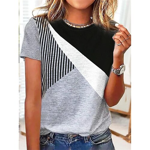 Per donna maglietta Blu Verde Grigio Color Block A strisce Stampa Manica corta Giornaliero Fine settimana Essenziale Rotonda Standard Pittura S
Per donna maglietta Blu Verde Grigio Color Block A strisce Stampa Manica corta Giornaliero Fine settimana Essenziale Rotonda Standard Pittura S