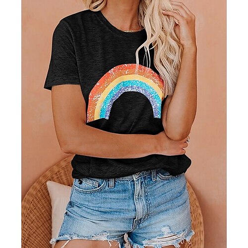 Dame T-shirt Sort Hvid Grå Geometrisk Regnbue Kortærmet Daglig Rund hals Bomuld S
Dame T-shirt Sort Hvid Grå Geometrisk Regnbue Kortærmet Daglig Rund hals Bomuld S
