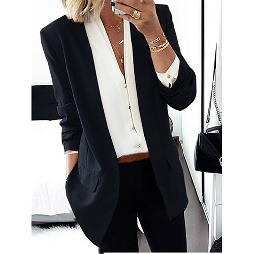 Dame Blazer Kontor Arbejde Dagligdagstøj Forår Efterår Normal Frakke Regulær Hold Varm Vindtæt Åndbart Stilfuld Moderne Moderne Stil Jakker Langærmet Helfarve Med lommer Trykt mønster Sort Lyserød Vin
Dame Blazer Kontor Arbejde Dagligdagstøj Forår Efterår Normal Frakke Regulær Hold Varm Vindtæt Åndbart Stilfuld Moderne Moderne Stil Jakker Langærmet Helfarve Med lommer Trykt mønster Sort Lyserød Vin