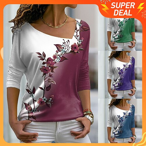 Women's T shirt Tee Pink Blue Purple Graphic Floral Print Long Sleeve Casual Weekend V Neck Regular Floral Painting Plus Size S
Women's T shirt Tee Pink Blue Purple Graphic Floral Print Long Sleeve Casual Weekend V Neck Regular Floral Painting Plus Size S