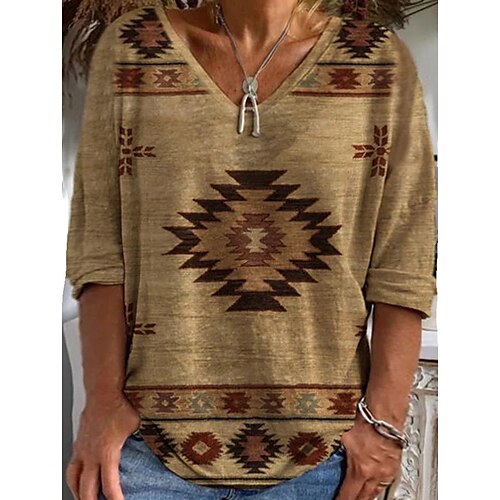 Dame Bluse Brun Grafisk Trykt mønster 3/4 ermer Daglig Feriereise Fritid V-hals Store størrelser L
Dame Bluse Brun Grafisk Trykt mønster 3/4 ermer Daglig Feriereise Fritid V-hals Store størrelser L