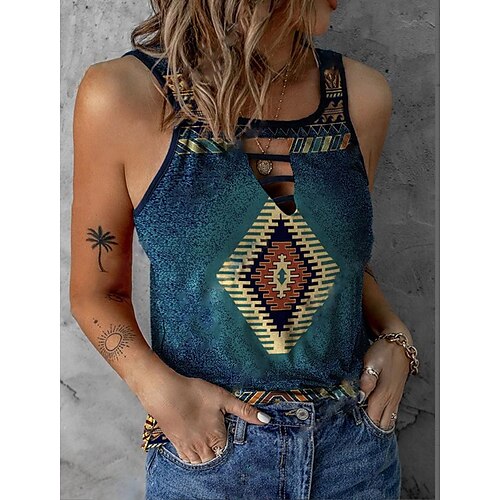 Dame Tanktop Blå Geometrisk Udskæring Trykt mønster Uden ærmer Daglig Weekend Etnisk U-hals Normal Geometrisk Maleri S
Dame Tanktop Blå Geometrisk Udskæring Trykt mønster Uden ærmer Daglig Weekend Etnisk U-hals Normal Geometrisk Maleri S