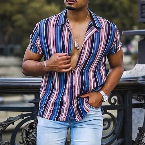 Herre Skjorte Button Up skjorte Sommer skjorte Casual skjorte Strandtrøje Blå Kortærmet Stribe Aftæpning Gade Daglig Tøj Mode Afslappet
Herre Skjorte Button Up skjorte Sommer skjorte Casual skjorte Strandtrøje Blå Kortærmet Stribe Aftæpning Gade Daglig Tøj Mode Afslappet