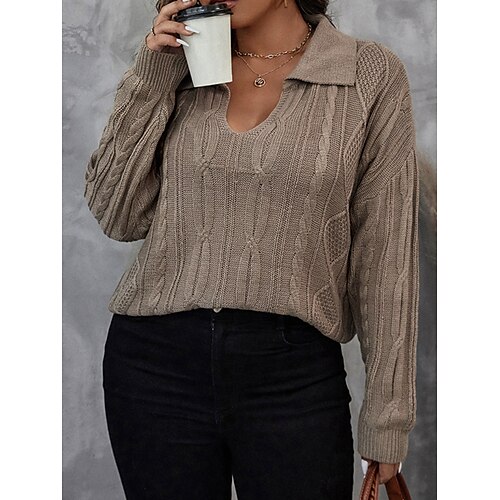 Women's Pullover Sweater Jumper Jumper Cable Knit Braided Solid Color Shirt Collar Stylish Casual Outdoor Daily Fall Spring Brown L XL 2XL
Women's Pullover Sweater Jumper Jumper Cable Knit Braided Solid Color Shirt Collar Stylish Casual Outdoor Daily Fall Spring Brown L XL 2XL