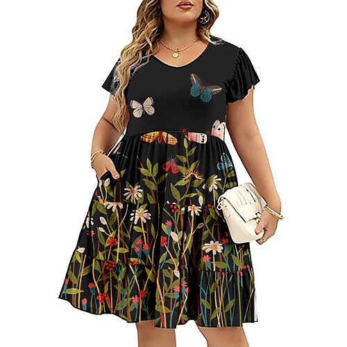 Dame Store størrelser Uformell kjole Kjole med A-linje Blomstret Midikjole Kortermet Trykt mønster Crew-hals Romantikk Daglig Kamel Svart Vår Sommer L XL XXL 3XL 4XL
Dame Store størrelser Uformell kjole Kjole med A-linje Blomstret Midikjole Kortermet Trykt mønster Crew-hals Romantikk Daglig Kamel Svart Vår Sommer L XL XXL 3XL 4XL