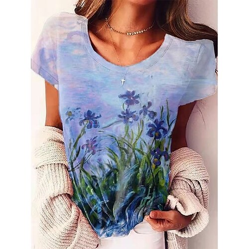 Dame T-shirt Blå Lilla Grøn Blomstret Trykt mønster Kortærmet Ferie Weekend Basale Rund hals Normal Blomster Tema Maleri S
Dame T-shirt Blå Lilla Grøn Blomstret Trykt mønster Kortærmet Ferie Weekend Basale Rund hals Normal Blomster Tema Maleri S