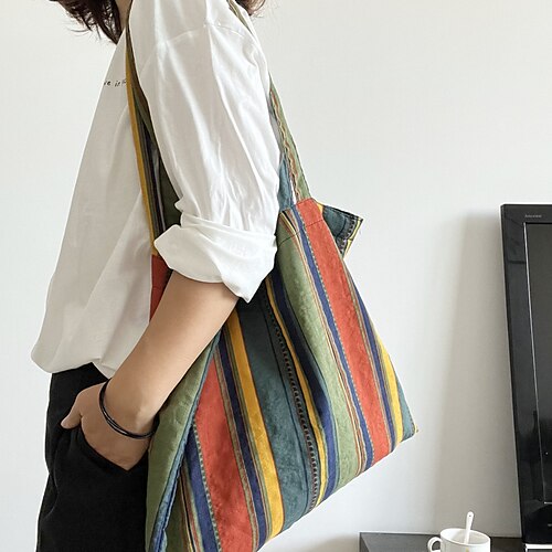 Dame Posetaske Linned Bomuld Handle ind Daglig Stor kapacitet Åndbart Holdbar Farveblok Retro Rainbow Strip (enkelt skulder)
Dame Posetaske Linned Bomuld Handle ind Daglig Stor kapacitet Åndbart Holdbar Farveblok Retro Rainbow Strip (enkelt skulder)