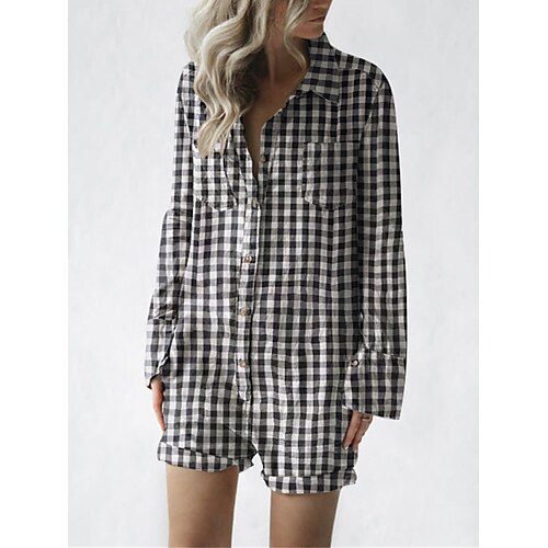 Women's Romper Button Pocket Plaid Shirt Collar Casual Daily Vacation Regular Fit Long Sleeve Black S M L Spring
Women's Romper Button Pocket Plaid Shirt Collar Casual Daily Vacation Regular Fit Long Sleeve Black S M L Spring