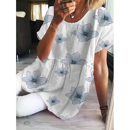 Dame Skjorte Bluse Hvit Blomstret Trykt mønster Kortermet Avslappet Ferie Grunnleggende Rund hals Normal Blomster Tema S
Dame Skjorte Bluse Hvit Blomstret Trykt mønster Kortermet Avslappet Ferie Grunnleggende Rund hals Normal Blomster Tema S