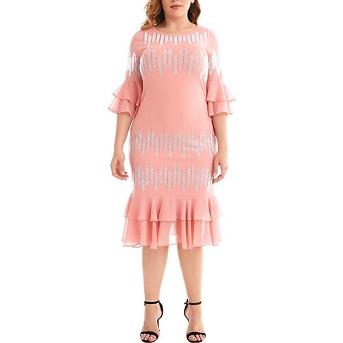 Linjeform Kjole til brudens mor Bryllupsgjest Fest Glitrende Øsehals Knelengde Chiffon 3/4 ermer med Paljett Drapert 2023
Linjeform Kjole til brudens mor Bryllupsgjest Fest Glitrende Øsehals Knelengde Chiffon 3/4 ermer med Paljett Drapert 2023
