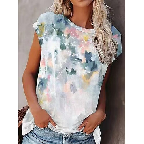 Dame T-shirt Blå Grøn Grå Blomstret Batikfarvet Trykt mønster Kortærmet Ferie Weekend Basale Rund hals Normal Blomster Tema Maleri S
Dame T-shirt Blå Grøn Grå Blomstret Batikfarvet Trykt mønster Kortærmet Ferie Weekend Basale Rund hals Normal Blomster Tema Maleri S