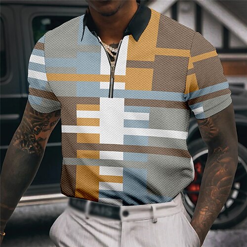 Herre POLO T-skjorte Golf skjorte Zip Polo Fargeblokk Grafiske trykk Geometri Aftæpning Gul Blå Grønn Grå utendørs Gate Kort Erme Glidelås Trykt mønster Klær Mote Designer Fritid Pustende
Herre POLO T-skjorte Golf skjorte Zip Polo Fargeblokk Grafiske trykk Geometri Aftæpning Gul Blå Grønn Grå utendørs Gate Kort Erme Glidelås Trykt mønster Klær Mote Designer Fritid Pustende