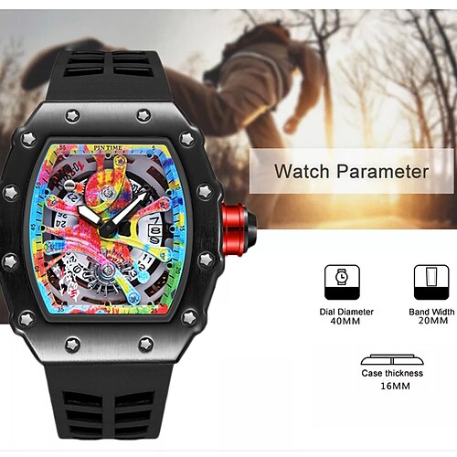 pintime montre à quartz carrée tonneau tourbillon squelette montre pour hommes tendance cadran coloré aiguilles lumineuses reloj bracelet en silicone horloge
pintime montre à quartz carrée tonneau tourbillon squelette montre pour hommes tendance cadran coloré aiguilles lumineuses reloj bracelet en silicone horloge