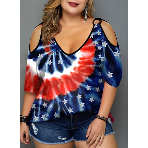 Dame T-shirt Rød Blå USA Udskæring Trykt mønster Kortærmet Afslappet Weekend Basale V-hals Normal Plusstørrelser L
Dame T-shirt Rød Blå USA Udskæring Trykt mønster Kortærmet Afslappet Weekend Basale V-hals Normal Plusstørrelser L
