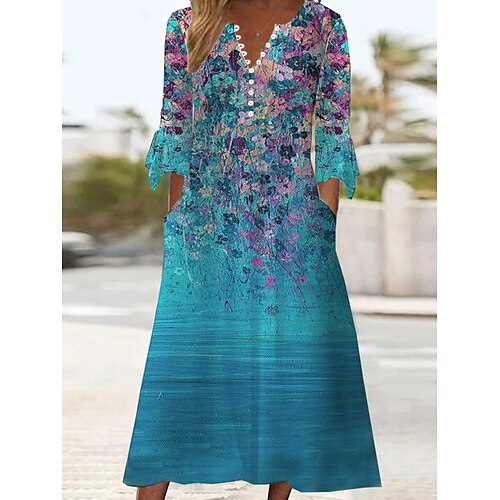 Dame Uformell kjole Floral kjole Print kjole Blomstret Knapp Lomme V-hals Midikjole Mote Moderne Daglig Feriereise 3/4 ermer Løstsittende Blå Sommer Vår S M L XL XXL
Dame Uformell kjole Floral kjole Print kjole Blomstret Knapp Lomme V-hals Midikjole Mote Moderne Daglig Feriereise 3/4 ermer Løstsittende Blå Sommer Vår S M L XL XXL
