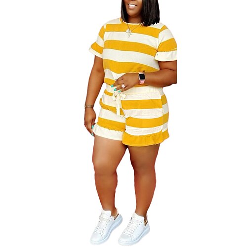 Per donna Plus Size loungewear Completi Banda Informale Comoda Morbido Strada Da mare Per uscire Poliestere Traspirante Girocollo Manica corta Pantaloncini Vita elastica Primavera Estate Giallo Rosso
Per donna Plus Size loungewear Completi Banda Informale Comoda Morbido Strada Da mare Per uscire Poliestere Traspirante Girocollo Manica corta Pantaloncini Vita elastica Primavera Estate Giallo Rosso