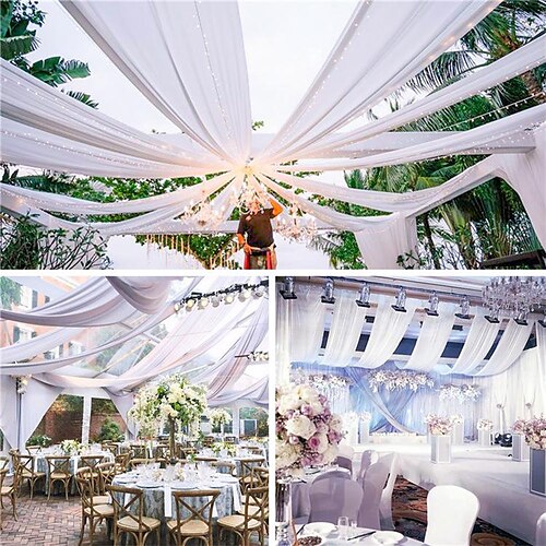 Rideaux de plafond blanc pour décor de mariage arc de mariage drapé tissu rideau en mousseline de soie pour la cérémonie de fête décoration de mariage de scène
Rideaux de plafond blanc pour décor de mariage arc de mariage drapé tissu rideau en mousseline de soie pour la cérémonie de fête décoration de mariage de scène