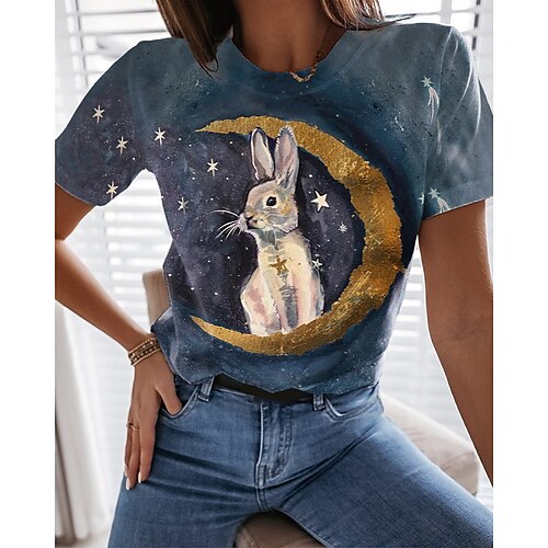 Dame T-shirt Blå Blomstret påske Trykt mønster Kortærmet Ferie Weekend Basale Rund hals Normal Blomster Tema Maleri S
Dame T-shirt Blå Blomstret påske Trykt mønster Kortærmet Ferie Weekend Basale Rund hals Normal Blomster Tema Maleri S