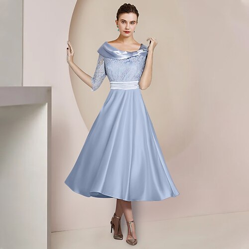 A-linje Kjole til brudens mor Fest Elegant Scoop hals Te-længde Satin Blondelukning Halvlange ærmer med Sløjfe(r) Plissé 2023
A-linje Kjole til brudens mor Fest Elegant Scoop hals Te-længde Satin Blondelukning Halvlange ærmer med Sløjfe(r) Plissé 2023
