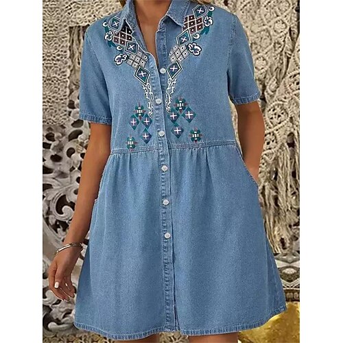 Dame Hverdagskjole Denim skjortekjole Mini kjole Denimstof Afslappet Moderne udendørs Daglig Ferierejse Krave Knap Lomme Kortærmet Sommer Forår Efterår 2023 Regulær Blå Geometrisk S M L XL 2XL
Dame Hverdagskjole Denim skjortekjole Mini kjole Denimstof Afslappet Moderne udendørs Daglig Ferierejse Krave Knap Lomme Kortærmet Sommer Forår Efterår 2023 Regulær Blå Geometrisk S M L XL 2XL