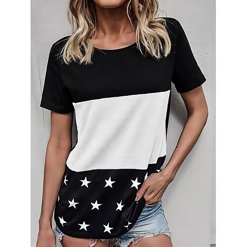 Mujer Negro Bloque de color Estrella Estampado Manga Corta Casual Festivos Básico Escote Redondo Regular Pintura S
Mujer Negro Bloque de color Estrella Estampado Manga Corta Casual Festivos Básico Escote Redondo Regular Pintura S