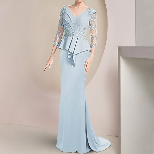 Tube / kolonne Kjole til brudens mor Bryllupsgæst Fest Elegant V-hals Børsteslæb Blondelukning Strækchiffon 3/4-ærmer med Ruche 2023
Tube / kolonne Kjole til brudens mor Bryllupsgæst Fest Elegant V-hals Børsteslæb Blondelukning Strækchiffon 3/4-ærmer med Ruche 2023